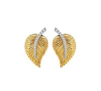Pendientes modernos para mujer, de oro amarillo de 9 quilates, 14 quilates, 18 quilates, diseño de hoja con diamante, Metal, Diamante