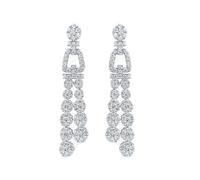 Pendientes modernos para mujer, de oro blanco de 9 quilates, 14 quilates, 18 quilates con borla de flor de diamante creada en laboratorio de 3,4 quilates, Metal, Diamante sintético