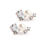 Pendientes Moud de Perlas Cultivadas de Agua dulce tipo botón de 4-4.5mm, topacio blanco natural y amatista verde natural| Secret & You | Plata de Ley de 925 milésimas bañada en Oro rosa de 18K