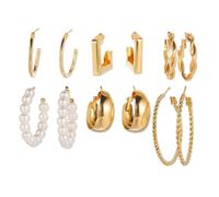 Pendientes mujer acero inoxidable set 6 pares aros y studs diseño plano cómodos 2.3-4.3 cm hipoalergénicos estilo elegante para uso diario y ocasiones especiales
