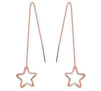 Pendientes Mujer Niña, Yumilok-Moda Pendientes Largo Colgantes Estrellas S925 Plata de Ley Oro Rosa