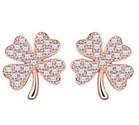 Pendientes Mujer Niña, Yumilok-Moda Pendientes Trébol con Circonitas S925 Plata de Ley Oro Rosa