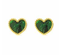 Pendientes Mujer oro Amarillo 9K Corazón Piedra Malaquita Verde Brillo y Textura - Certificado Garantía - Mondepetit - 03210