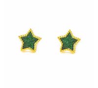 Pendientes Mujer oro Amarillo 9K Estrella Piedra Malaquita Verde Brillo y Textura - Certificado Garantía - Mondepetit - 03213