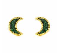 Pendientes Mujer oro Amarillo 9K Luna Piedra Malaquita Verde Brillo y Textura - Certificado Garantía - Mondepetit - 03212