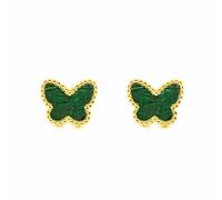Pendientes Mujer oro Amarillo 9K Mariposa Piedra Malaquita Verde Brillo y Textura - Certificado Garantía - Mondepetit - 03209