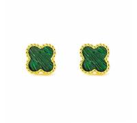 Pendientes Mujer oro Amarillo 9K Trébol Piedra Malaquita Verde Brillo y Textura - Certificado Garantía - Mondepetit - 03211