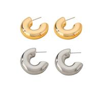 Pendientes Mujer Oro y Plata Chunky Aros Hipoalergénicos Pendientes para Mujers de Regalos Joyas Joyeria Fiesta Versátiles y Atemporales