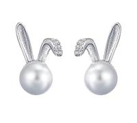 Pendientes Mujer, Pendiente De Pascua, Perla Conejo Pendientes, Bunny Studs Pendientes, Conejo Pendientes Perlas Con Pedrería, Pendientes Comunion Niña, Pendientes Del Día de Pascua para Mujer (B)