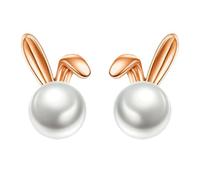 Pendientes Mujer, Pendiente De Pascua, Perla Conejo Pendientes, Bunny Studs Pendientes, Conejo Pendientes Perlas, Pendientes Comunion Niña, Pendientes Del Día de Pascua para Mujer (C)