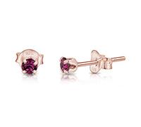 Pendientes Mujer Plata de Ley 925 Chapados Oro Rosa con Cristales Swarovski 3 mm - Pendientes Mujer de Colores - Aretes Pequeños Oro - Pendientes Amatista