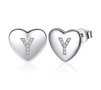 Pendientes Mujer Plata de Ley 925, Pendientes Niña Iniciales Letra, Pendientes Corazón Pequeños, Pendientes Hipoalergenicos Antialergicos, Original Regalo Mujer Niña Mama Amiga Madre Profesora