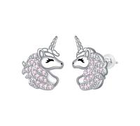 Pendientes Mujer Plata de Ley 925 - Pendientes Unicornio con 3A Circonia Cúbica, Joyería Original para Mujeres Hermanas Amiga Niño