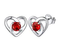 Pendientes Mujeres Plata de Ley 925 Corazón Nudo Celta con Cristales de 12 Meses Aretes Hipoalergénicos para Muchachas Rubí Rojo Anaranjado de Julio Regalo de Cumpleaños Día Madre