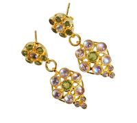 Pendientes multipiedra hechos a mano para mujer en plata de ley 925 | Peridoto, piedra lunar arcoíris y circonita cúbica redonda facetada | Colgantes ligeros verdes y multicolor para uso diario y