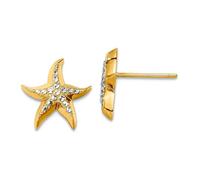 Pendientes náuticos de estrella de mar de 14 quilates con concha de mar de rodio, 11,9 x 11,9 mm de ancho, regalo de joyería para mamá, talla única, Metal metal Rodio, Sin piedra preciosa