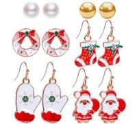 Pendientes Navideños, 6 Piezas Pendientes de Botón Navideños, Pendientes Navideños, Pendientes Colgantes Charms Papá Noel, Muñecos de Nieve árboles de Navidad, Adornos Navideños para Mujeres Niñas (B)