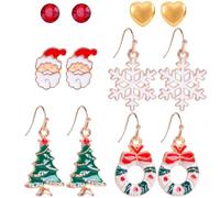 Pendientes Navideños, 6 Piezas Pendientes de Botón Navideños, Pendientes Navideños, Pendientes Colgantes Charms Papá Noel, Muñecos de Nieve árboles de Navidad, Adornos Navideños para Mujeres Niñas (C)