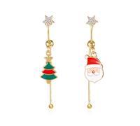 Pendientes navideños brillantes de aleación con diamantes de imitación diseño asimétrico colgante decoraciones navideñas set de regalo para mujer pendientes de Papá Noel para mujer, talla única, como