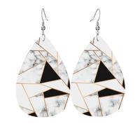 Pendientes navideños con textura de mármol blanco y negro para mujer, aretes de gota de estrella festiva, joyería colgante elegante para celebraciones, One Size, Cuero