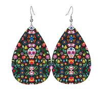 Pendientes navideños de calavera y flores de terror de azúcar para mujer, aretes de gota de estrella festiva, joyería colgante elegante para celebraciones, One Size, Cuero