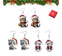 Pendientes navideños de gato de Papá Noel, adorables pendientes festivos de gato, diseño divertido, regalo for amantes de los gatos y accesorios for fiestas navideñas(Set O)