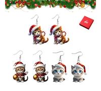 Pendientes navideños de gato de Papá Noel, adorables pendientes festivos de gato, diseño divertido, regalo for amantes de los gatos y accesorios for fiestas navideñas(Set T)