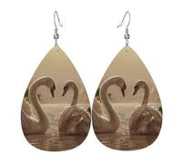 Pendientes navideños de hojas verdes de cisne para mujer, aretes de gota de estrella festiva, joyería colgante elegante para celebraciones, One Size, Cuero