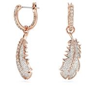 Pendientes Nice, Pluma, Blancos, Baño tono oro rosa OS