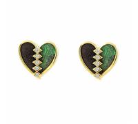 Pendientes Niña Mujer oro Amarillo 9K Corazón Piedra Malaquita Verde Brillo - Certificado Garantía - Mondepetit - 03196