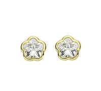 Pendientes Niña oro Amarillo 9K Flor Piedra Circonita Brillo - Certificado Garantía - Mondepetit - 02632