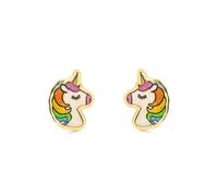 Pendientes Niña Oro Amarillo 9K Unicornio Esmalte Multicolor Brillo - Certificado Garantía - Mondepetit - 2461