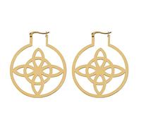 Pendientes Nudo de Bruja Para las Mujeres de Acero Inoxidable Hueco de Estilo Geométrico nudo celta aplanado pendientes de aro brujería buena suerte joyería irlandesa (oro 1)