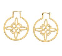 Pendientes Nudo de Bruja Para las Mujeres de Acero Inoxidable Hueco de Estilo Geométrico nudo celta aplanado pendientes de aro brujería buena suerte joyería irlandesa (oro)