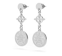 Pendientes Nudo de bruja Y tetragramatón Acero Inoxidable, Amuletos de Protección Esotérica, Hipoalergénicos, Disponibles en Dorado y Plateado (Doble Proteccion Plateado Placa)