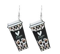 Pendientes nuevos con borde estampado de leopardo amor acrílico taza de café pendientes mujer europea y superventas joyería del Día de San Valentín (Grey, One Size)