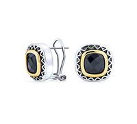 Pendientes Omega Cuadrados de Cojín Bicolor de Ónix Negro y Circonita Cúbica para Mujer de Latón Chapado en Plata y Oro