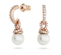 Swarovski Pendientes Originally, Perla de cristal, Blancos, Baño tono oro rosa