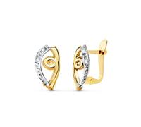 Pendientes Oro Bicolor 18k Primera Comunión niña 13 mm. circonitas cominadas liso