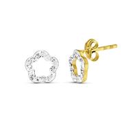 Pendientes Oro Bicolor 9k con forma de flor 7 mm. calada con circonitas