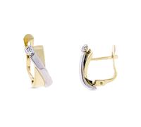 Pendientes Oro Bicolor 9k de 14mm. bandas cruzadas lisa con detalle de circonita
