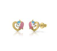 Pendientes Oro de Ley Certificado/Niña/Mujer. Diseño Unicornio. Cierre de presión. Medida 7.5x8 mm. (4-4852-7)