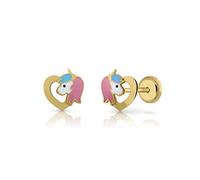 Pendientes Oro de Ley Certificado/Niña/Mujer. Diseño Unicornio. Cierre de seguridad a rosca. Medida 7.5x8 mm. (4-4852-7)