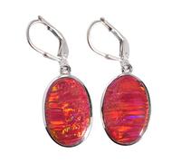 Pendientes ovalados de ópalo de fuego de plata de ley 925 de 16 x 11 mm, cabujón multicolor, hechos a mano, juego de bisel, joyería de regalo para ella