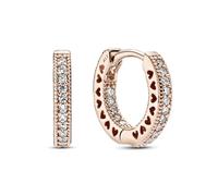 PANDORA Signature Pendientes de aro con corazones y engaste pavé chapados en oro rosa de 14 quilates