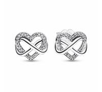 Pandora Pendientes de Botón Corazón Infinito Brillante con Circonitas Cúbicas en Plata de Ley