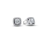 Pandora Pendientes de botón Timeless 293551C02 Halo cuadrado brillante Plata de ley