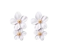 Pendientes para mujer a la moda, nuevos pendientes europeos y con personalidad, color de tendencia de doble capa, flor dulce tierra para mujer, talla única, Metal