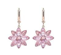 Pendientes para mujer, aretes de flores de cristal verde oscuro, temperamento femenino, cristales finos, pétalos rosados, juego de plata, talla única, Metal