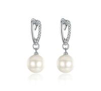 Pendientes para mujer, aretes de plata con circonita cúbica y corazón con perla para hermana, día del padre, joyería elegante, 30x11MM, Chapado en plata, Circonia cúbica